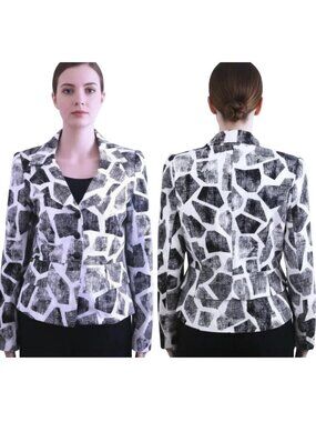 Sandro Sportwear Black And White Abstract Print Peplum Blazer Jacket Size Small
